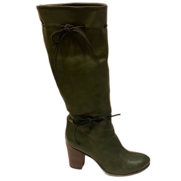 Fiorentini +Baker Women's Green Almond Toe Leather Tall High Heeled Boots Sz 6.5 - Picture 7 of 15